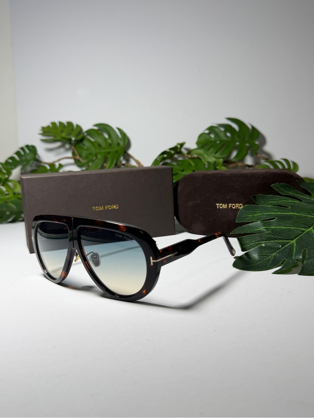 Tom Ford Men's Tortoiseshell Sunglasses with Gradient Blue Lenses